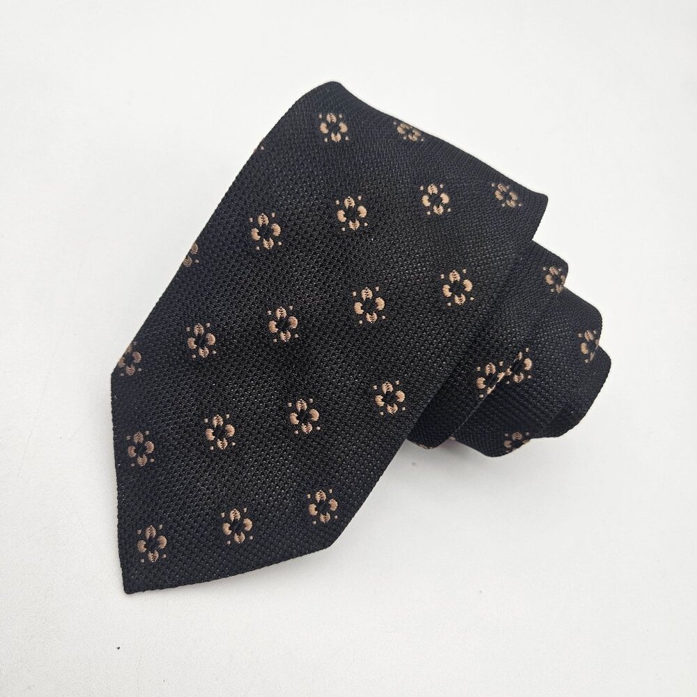 Benjamin Sartorial Collection Black Beige Flower Textured Silk Tie